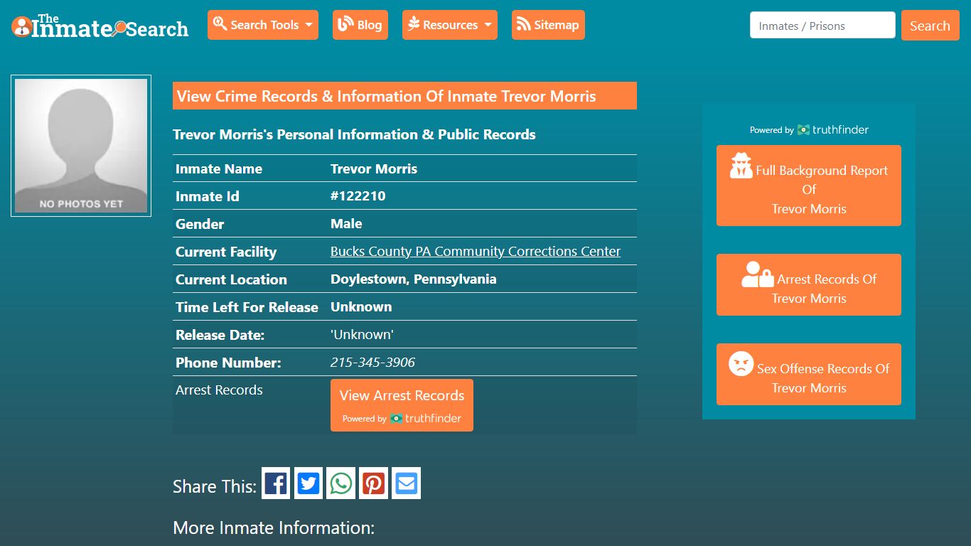 View Crime Records & Information Of Inmate Trevor Morris