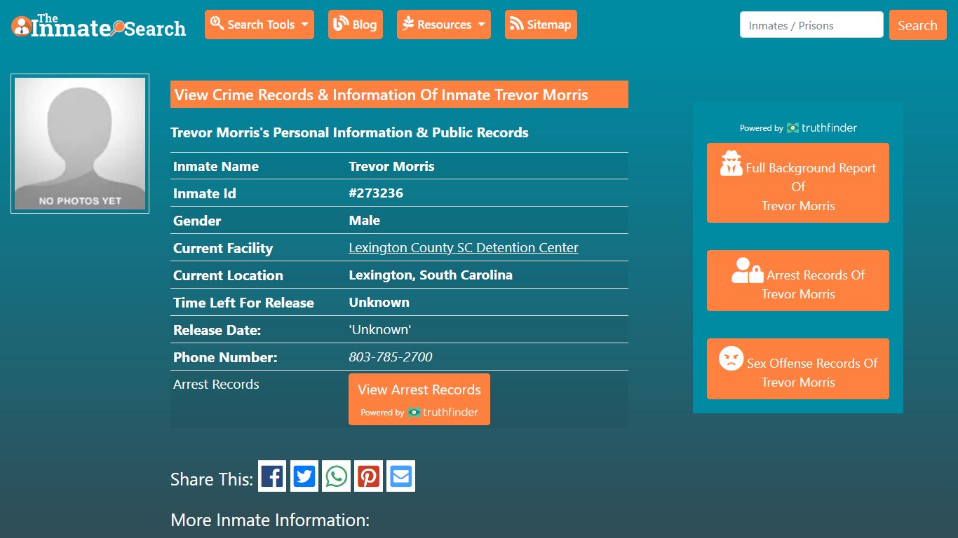 View Crime Records & Information Of Inmate Trevor Morris